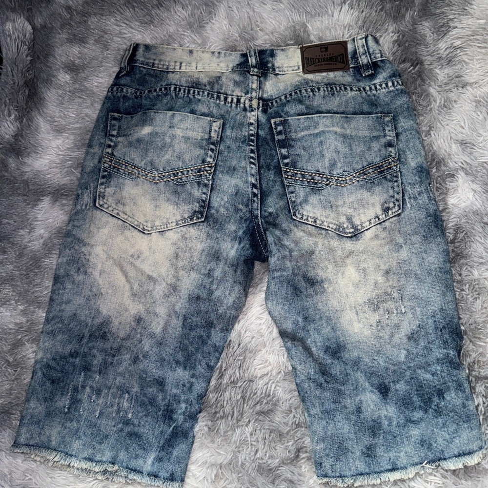 Blue Distressed Jean Shorts with Vintage Acid-Wash